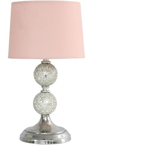 Harmony Modern Decorative Chrome and Mosaic Crackle Glass Table Lamp with Pink Shade