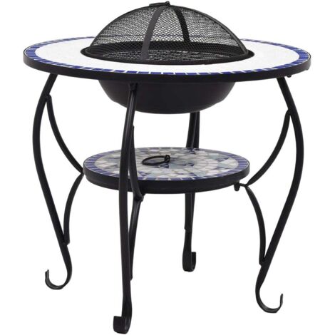 Mosaic Fire Pit Table Blue and White 68 cm Ceramic vidaXL