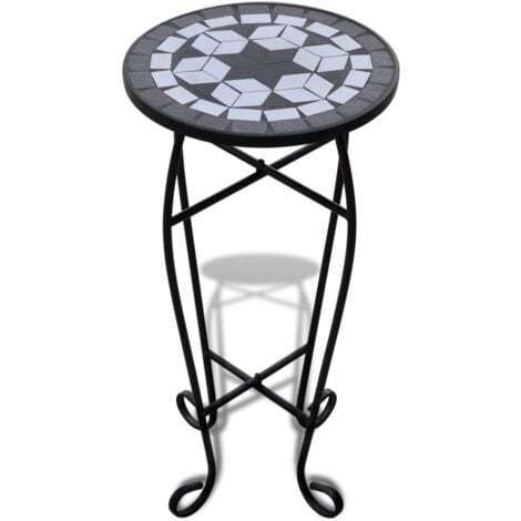 Mosaic Side Table Plant Table Black White