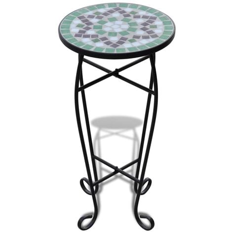 Mosaic Side Table Plant Table Green White