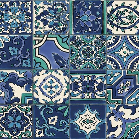 Mosaic Tile Effect Wallpaper D-C-Fix Bathroom Kitchen Vinyl Teal Blue White