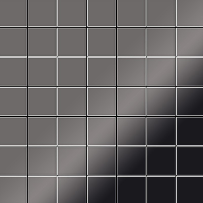 Alloy - Mosaic tile massiv metal Titanium Smoke mirror dark grey 1.6mm thick Attica-Ti-SM