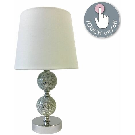 main image of "Chrome Touch Table Lamp Bedside Light Modern Mosaic Design Fabric Shade"