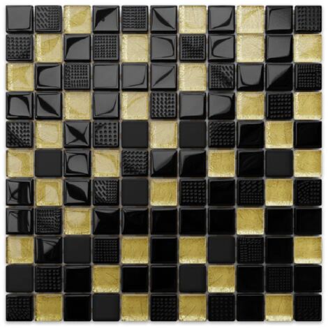 Mosaico di vetro su rete per bagno o cucina 30cm x 30cm - Crushed Volcano gold