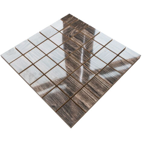 Mosaico in ceramica su rete per bagno o cucina 30 cm x 30 cm - Earth wood
