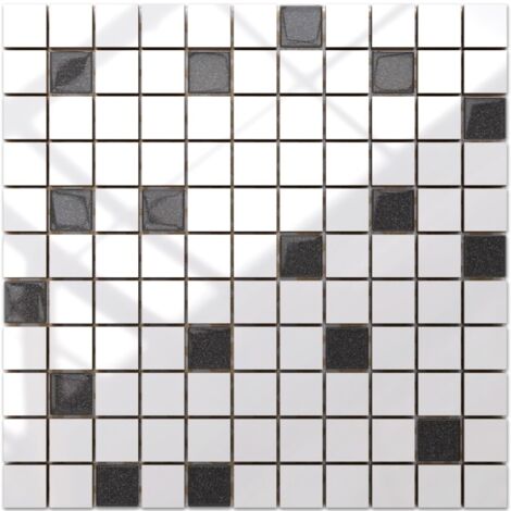 Mosaico in ceramica su rete per bagno o cucina 30cm x 30cm - White-graphite