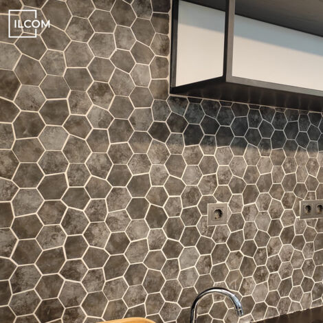 Mosaico in vetro pressato su rete per bagno e cucina 41 cm x 26 cm - Hexa air slate (0,09m²)