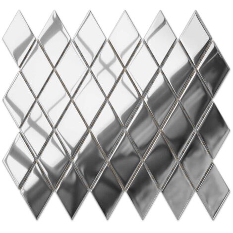 Mosaico in vetro su rete per bagno e cucina 25cm x 29.2cm - Magic Silver Romb