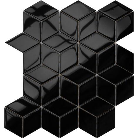 Mosaico in vetro su rete per bagno e cucina 26.5cm x 30.5cm - Black diamond