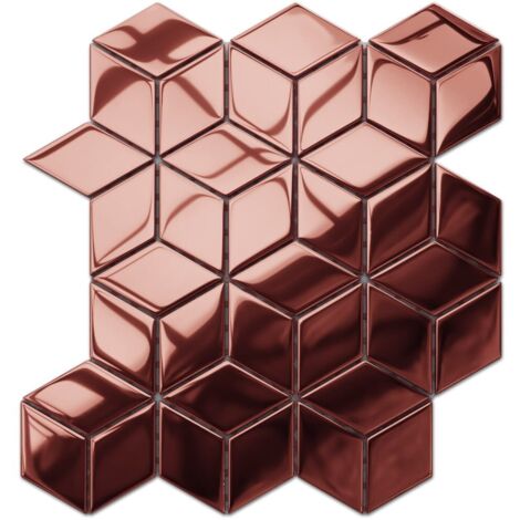 Mosaico in vetro su rete per bagno e cucina 26.5cm x 30.5cm - Copper Geometric Cubes