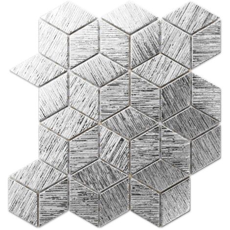 Mosaico in vetro su rete per bagno e cucina 26.5cm x 30.5cm - Metallic Silver Cubes