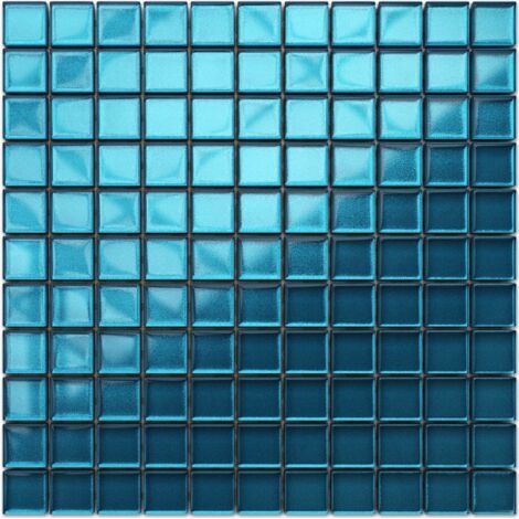 Mosaico in vetro su rete per bagno e cucina 30cm x 30cm  - Blue metal