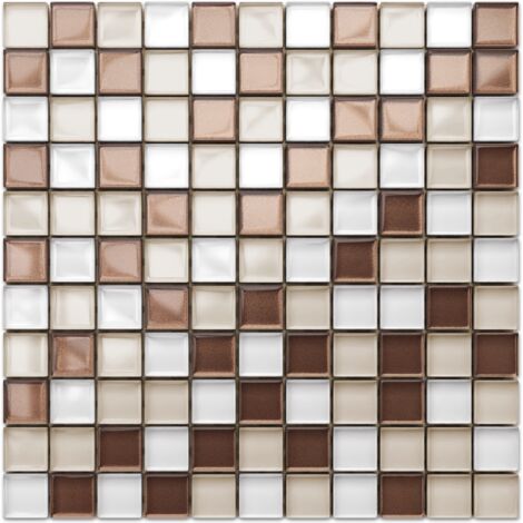 Mosaico in vetro su rete per bagno e cucina 30cm x 30cm  - Cappuccino