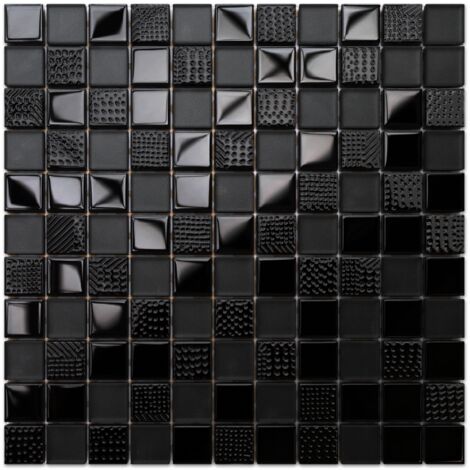 Mosaico in vetro su rete per bagno e cucina 30cm x 30cm  - Carbon