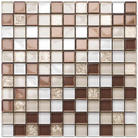 Mosaico in vetro su rete per bagno e cucina 30cm x 30cm  - Coffee