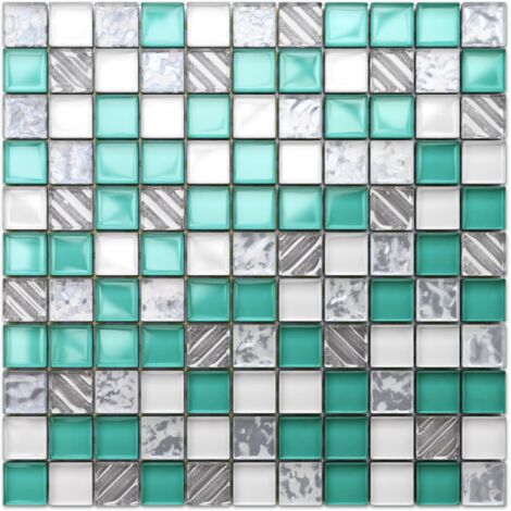 Mosaico in vetro su rete per bagno e cucina 30cm x 30cm  - Cool Mint