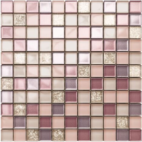 Mosaico in vetro su rete per bagno e cucina 30cm x 30cm  - Flamingo