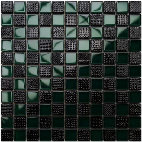 Mosaico in vetro su rete per bagno e cucina 30cm x 30cm  - Green Dama