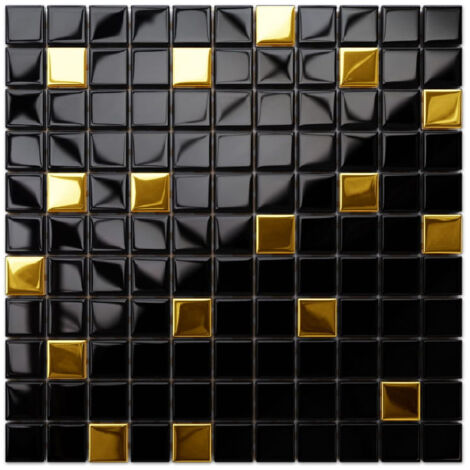 ILCOM Mosaico in vetro su rete per bagno e cucina 30cm x 30cm - Nero Gold