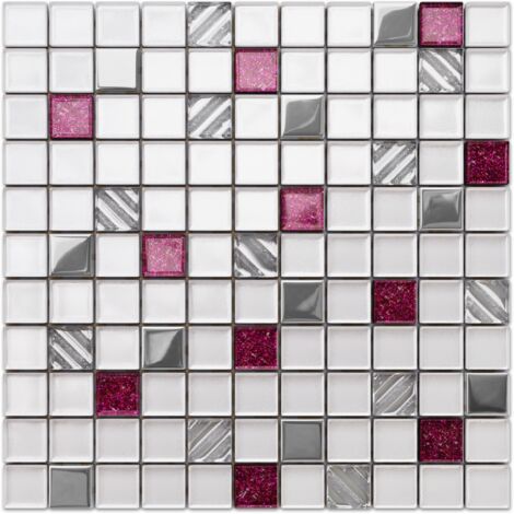 Mosaico in vetro su rete per bagno e cucina 30cm x 30cm  - Pink Queen