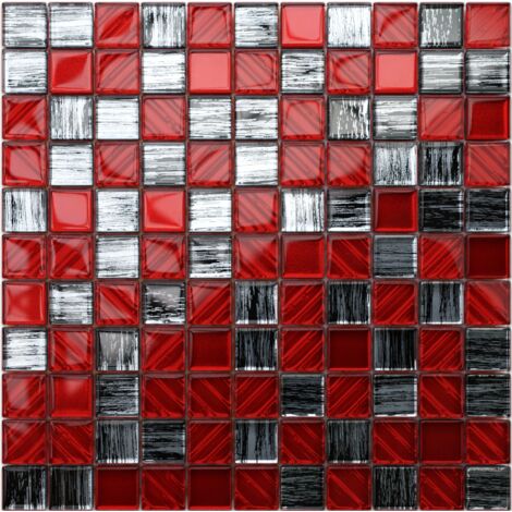 Mosaico in vetro su rete per bagno e cucina 30cm x 30cm  - Red Jeans
