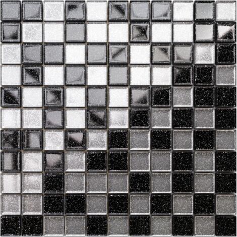 Mosaico in vetro su rete per bagno e cucina 30cm x 30cm  - Starry black
