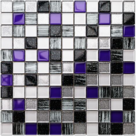 Mosaico in vetro su rete per bagno e cucina 30cm x 30cm  - Violet Valley