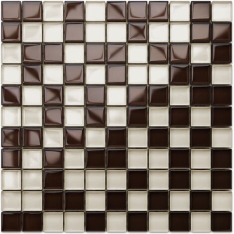 Mosaico in vetro su rete per bagno e cucina 30cm x 30cm  - White walnut