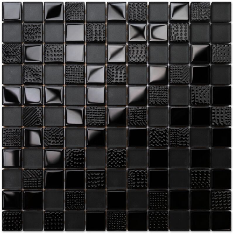 Image of Mosaico in vetro su rete per bagno e cucina 30cm x 30cm - Carbon