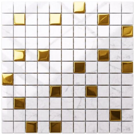 Mosaico in vetroe marmo su rete  per bagno e cucina 30cm x 30cm  - Gold Marble