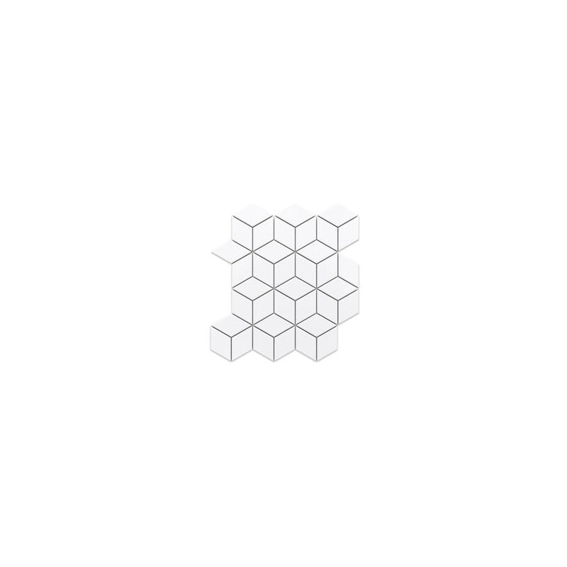 Image of Mosaico su rete per bagno e cucina in ceramica 26,5 x 30,5 - white geometric cubes