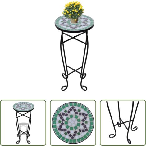 Mosaico verde e bianco -  Tavolino per Piante con Mosaico Verde e Bianco
