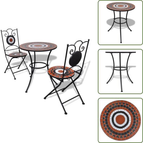Mosaico - vidaXL Set mesa sillas jardín 3 pzas baldosa cerámica terracota blanco - Terracota