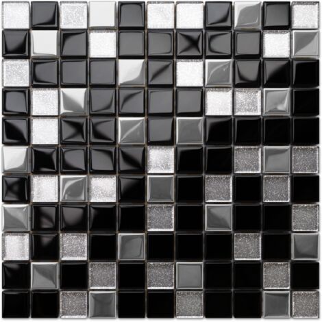 Mosaik auf Netz für Bad oder Küche aus Glas 30x30cm - Black Lake