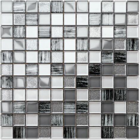 Mosaik auf Netz für Bad oder Küche aus Glas 30x30cm - Grey Zebra