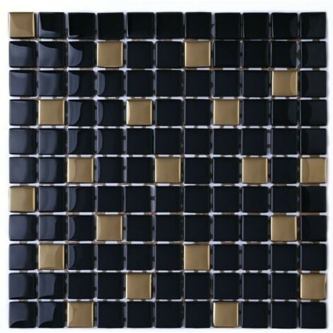 ILCOM Mosaik auf Netz für Bad oder Küche aus Glas 30x30cm - Nero Gold