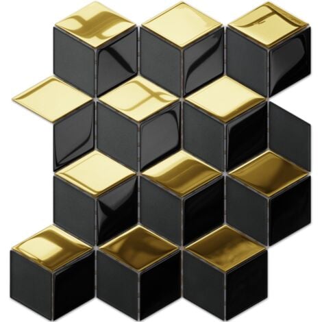 ILCOM Mosaik auf Netz für Bad und Küche aus Glas 30,5 x 26,5 cm - Black mirror