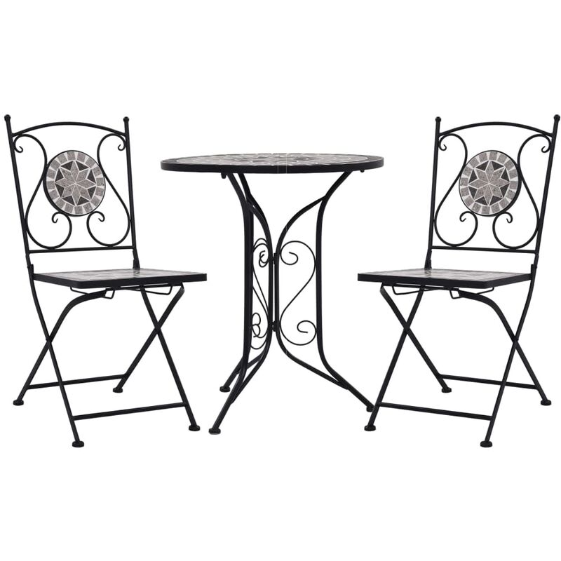 3-tlg. Bistro-set Mosaik Keramik Grau Vidaxl