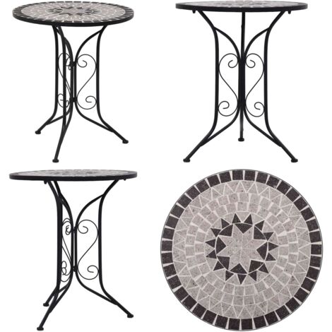 Mosaik-Bistrotisch Grau 60 cm Keramik - Balkon Tisch - Garten Tisch