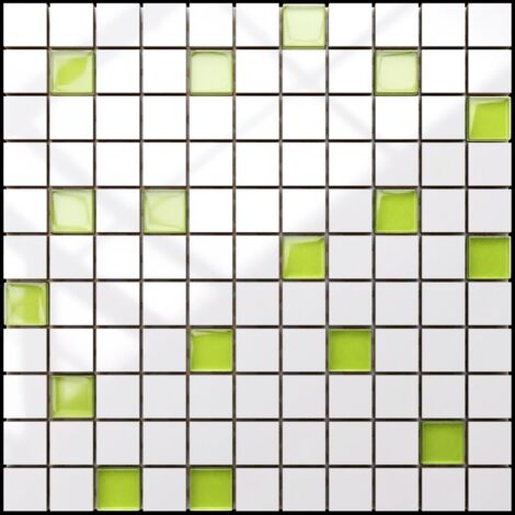 Mosaik für Bad oder Küche aus Keramik mit Glaseinsätzen - Spring greens