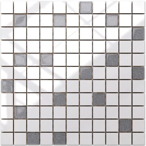 Mosaik für Bad oder Küche aus Keramik mit Glaseinsätzen - White-Grey diamonds