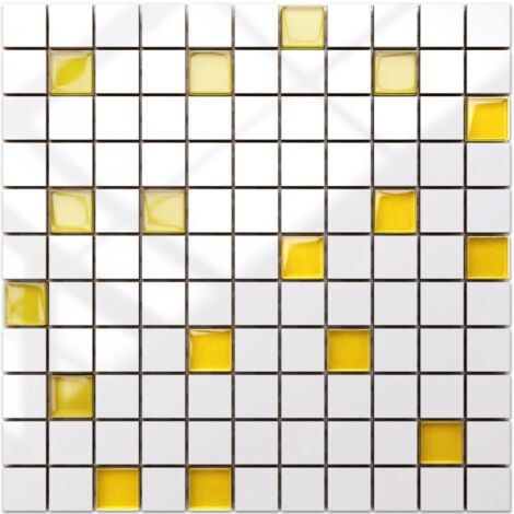 Mosaik für Bad oder Küche aus Keramik mit Glaseinsätzen - Yellow Mandarin
