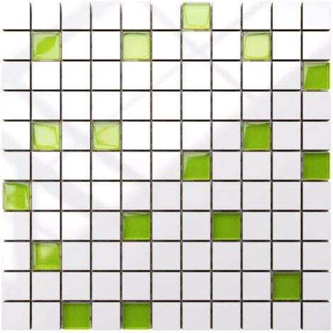 Mosaik für Badezimmer oder Küche aus Keramik mit Glaseinsätzen - White-green