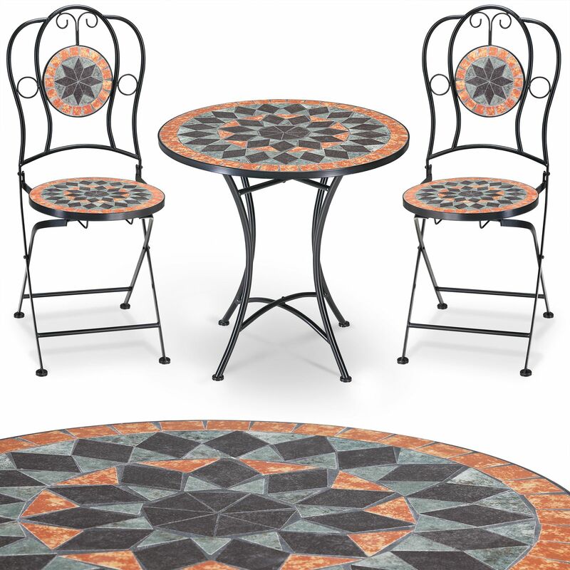 Mosaik Gartentisch-Set TERRACOTTA mit zwei Klappstühlen ...