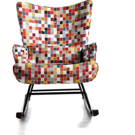 Mosaik-Stoffschaukelstuhl aus Canvas - Robuste Metallkonstruktion - Eleganz und Komfort