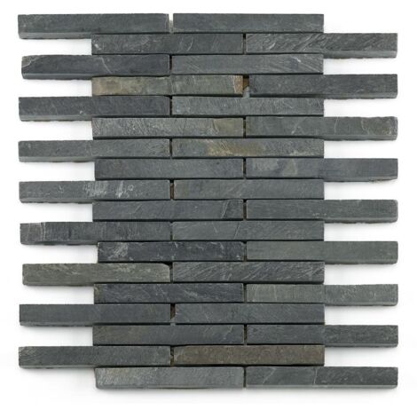 Mosaikfliese Schiefer 25 x 31 cm schwarz Steinmaß  ca. 12 x 1,5 cm Mosaikfliesen
