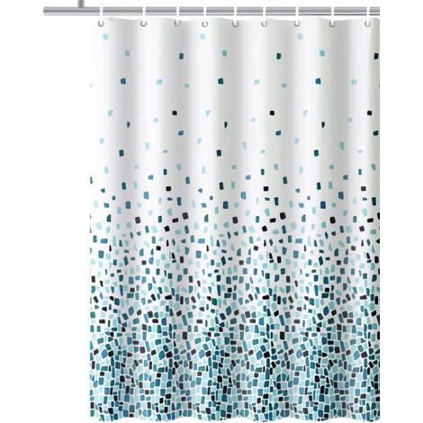 Mosaïque à Motif - Bleu, Single Pack Rideau de Douche, pour Baignoire et Salle de Bains, Lavables, Anti-moisissure et Antibactéri