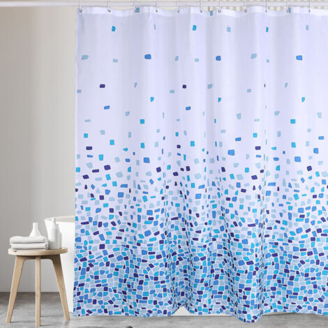 (Mosaïque à Motif - Bleu, Single Pack)Rideau de Douche, pour Baignoire et Salle de Bains, Lavables, Anti-moisissure et Antibactérien 180 x 180 cm (71 x 71 Pouches),100% Polyester