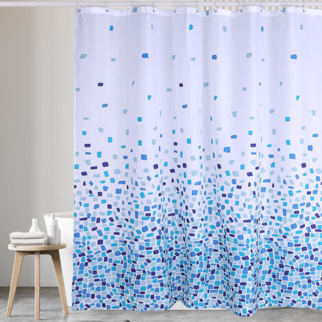 (Mosaïque à Motif - Bleu, Single Pack)Rideau de Douche, pour Baignoire et Salle de Bains, Lavables, Anti-moisissure et Antibactérien 180 x 180 cm (71 x 71 Pouches),100% Polyester