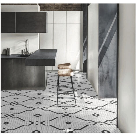 Mosaïque Art factory hexagone 2.6x2.2cm motif Arpegio noir et blanc sur trame nylon 33.3x33.3cm Satiné boite de 1 m2 Satiné boite de 1 m2 - Mosaïque